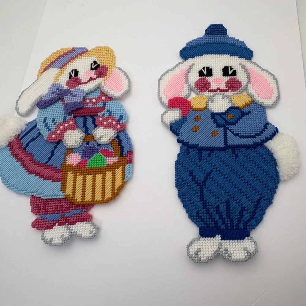 Colorful Handmade Easter Bunny Needlepoint Decor